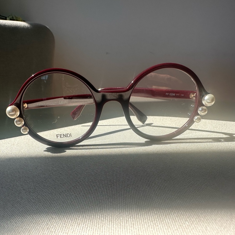 Fendi Round Burgundy Frames with Pearl Temple Accents never worn.. - Picture 3 of 16